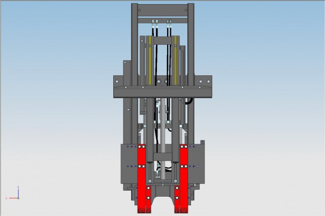 Mast with two carriages and load stabilizer 