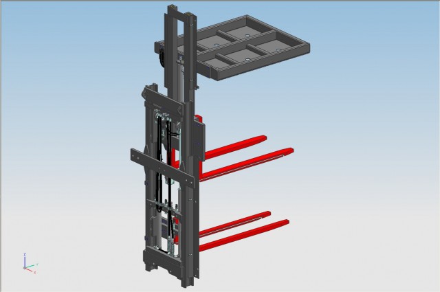 Mast with two carriages and load stabilizer 